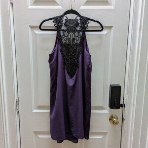 Lace back dress, Plum with black lace, Size Small